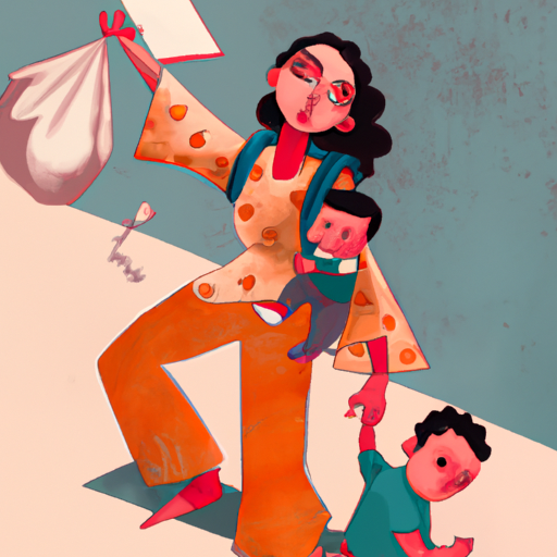 אם חד הורית מלהטטת בין עבודה וטיפול בילדה, המסמלת את האתגרים שעומדים בפני אמהות חד הוריות